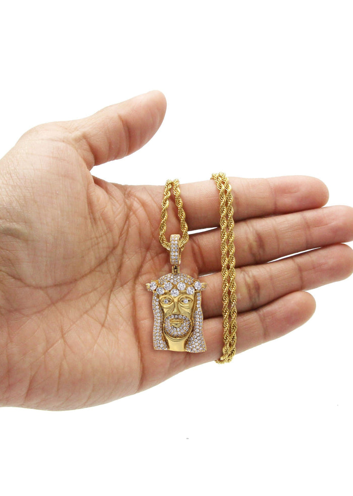 Gold Plated Rope Chain & Jesus Head Pendant | Appx. 26.7 Grams