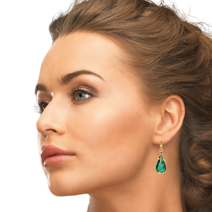 GREEN EMERALD MINI DROP CRYSTAL EARRINGS