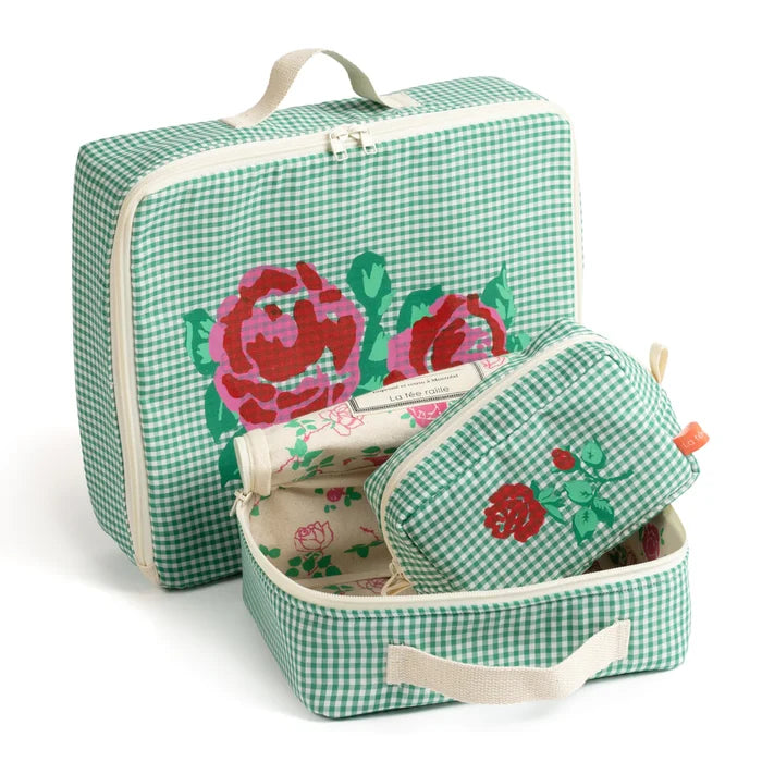 GREEN VICHY POUCH WITH ROSES — by La fée raille
