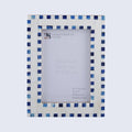 Handmade Bone Inlay Blue Picture Frame - Checkered Pattern in 4x6 & 5x7: 4x6