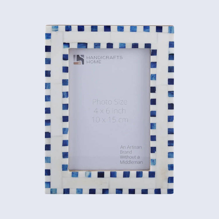 Handmade Bone Inlay Blue Picture Frame - Checkered Pattern in 4x6 & 5x7: 4x6
