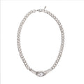 Handmade Clear Crystal Oval Pewter Necklace - 3943