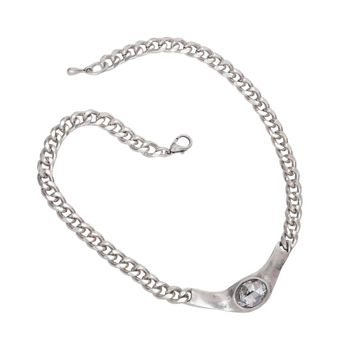 Handmade Clear Crystal Oval Pewter Necklace - 3943