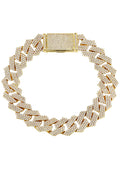 Iced Out Gold Plated Mens Prong Set Cuban Link Bracelet