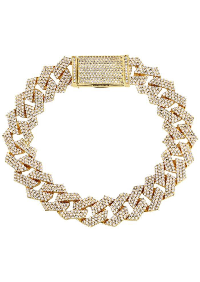 Iced Out Gold Plated Mens Prong Set Cuban Link Bracelet
