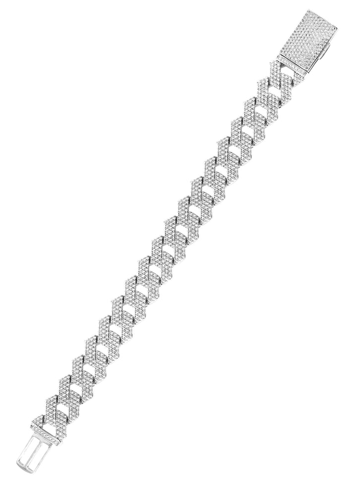 Iced Out White Gold Plated Mens Prong Set Cuban Link Bracelet