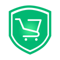 A green shield emblem with a shopping cart icon representing a package protection service.