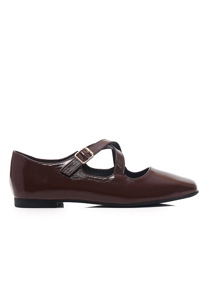 Jillian Crossed Patent Ballerina & Flats (Espresso)