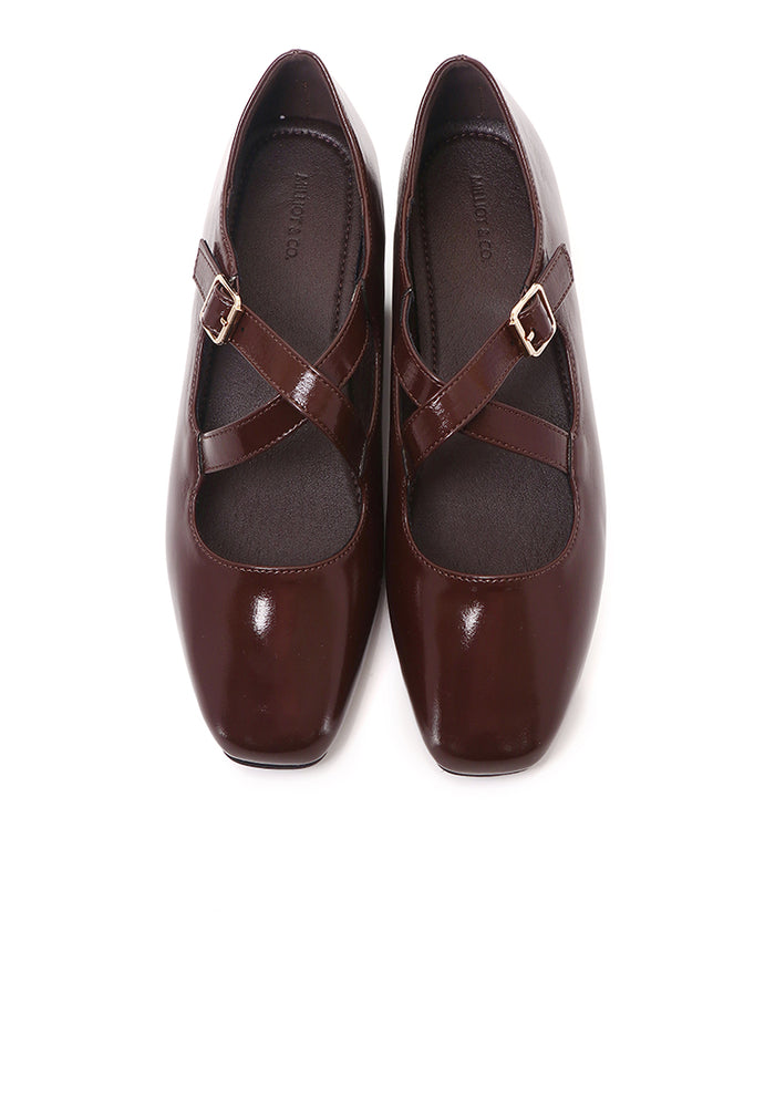 Jillian Crossed Patent Ballerina & Flats (Espresso)