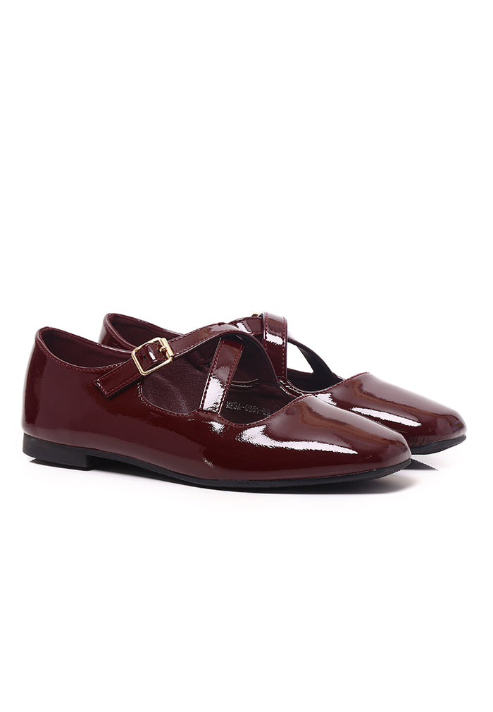 Jillian Crossed Patent Ballerina & Flats (Maroon)