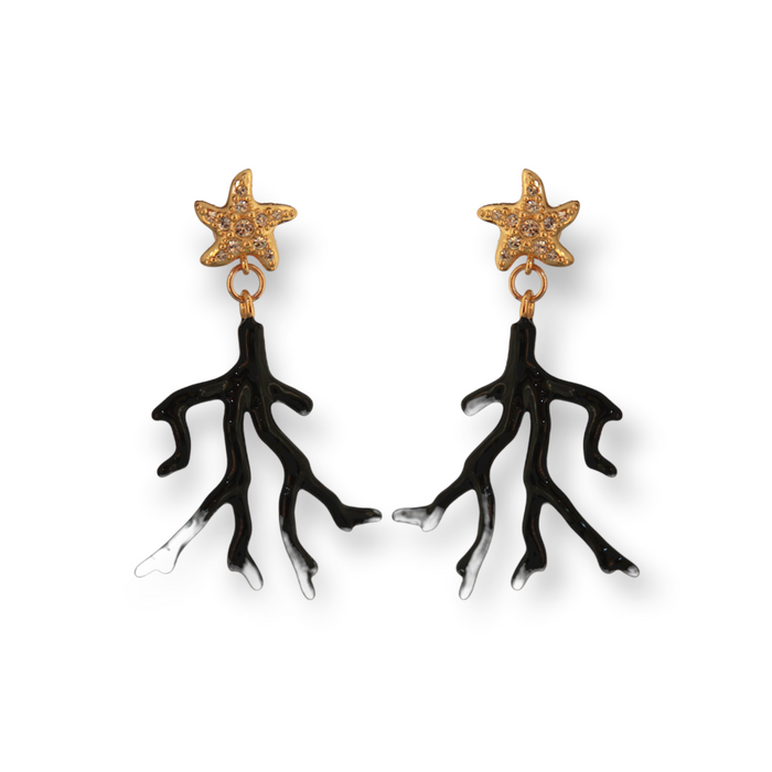 Medium Black earrings with coral-shape