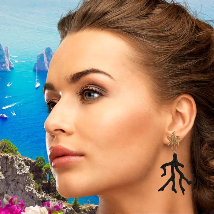 Medium Black earrings with coral-shape