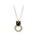 Medium Black Panther Pendant Necklace With Crystal Ring