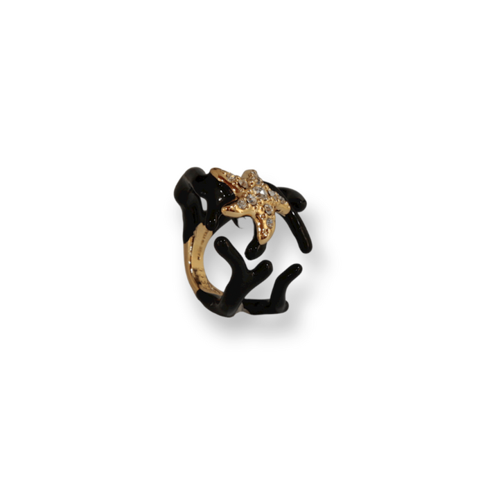 Medium Black Ring with coral-shape