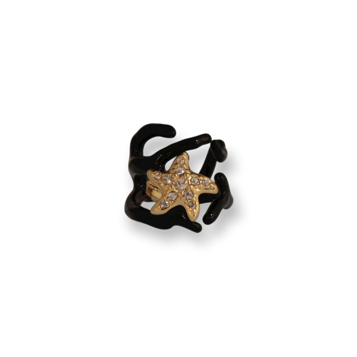 Medium Black Ring with coral-shape