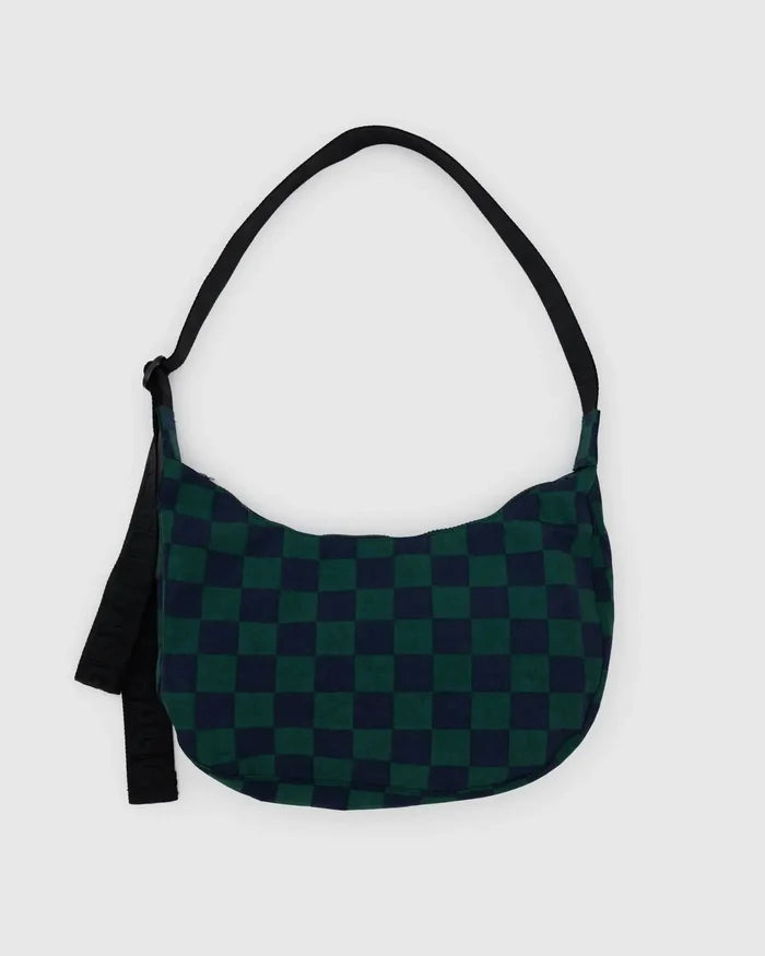 MEDIUM CRESCENT BAG “NAVY GREEN CHECK” SP25 — by Baggu