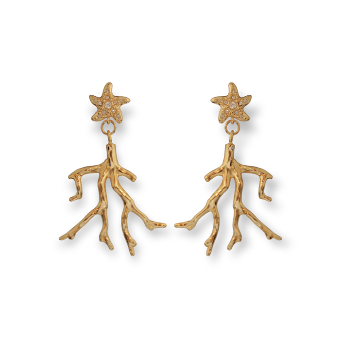 Medium earrings with coral-shaped gold Finish