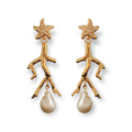 Medium  Earrings with coral-shaped pendant gold finish with natural pearls
