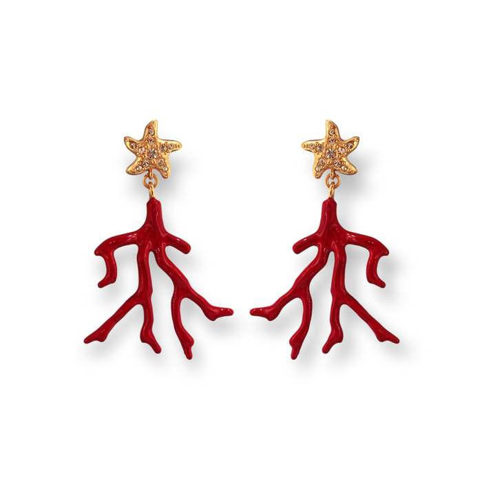Medium Red earrings with coral-shape