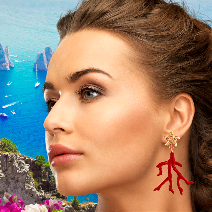 Medium Red earrings with coral-shape
