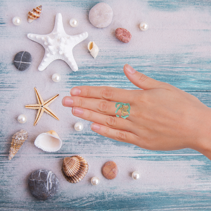 Medium Turquoise Ring with coral-shape