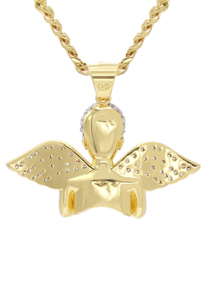 Mens Gold Plated Cuban Link Chain & Angel Pendant | Appx. 19.4 Grams