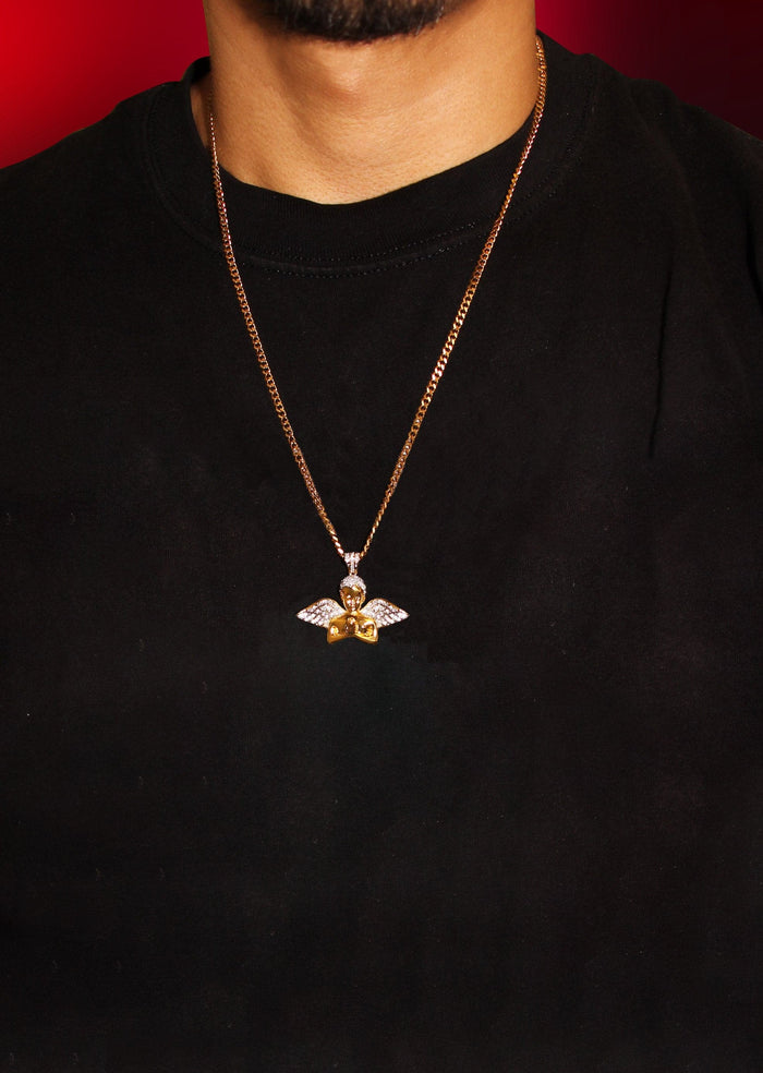 Mens Gold Plated Cuban Link Chain & Angel Pendant | Appx. 19.4 Grams