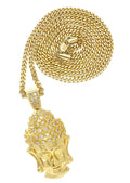 Mens Gold Plated Cuban Link Chain & Buddha Pendant | Appx. 21.6 Grams