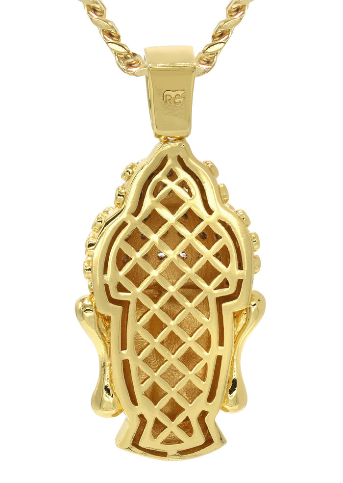 Mens Gold Plated Cuban Link Chain & Buddha Pendant | Appx. 21.6 Grams