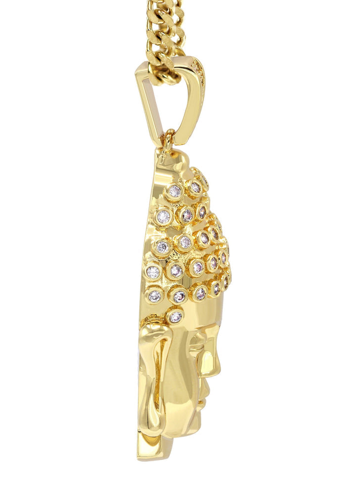 Mens Gold Plated Cuban Link Chain & Buddha Pendant | Appx. 21.6 Grams