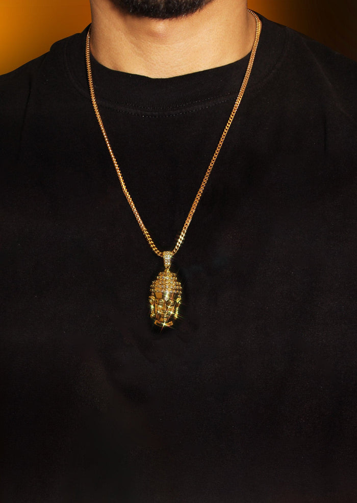 Mens Gold Plated Cuban Link Chain & Buddha Pendant | Appx. 21.6 Grams