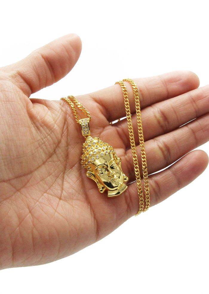 Mens Gold Plated Cuban Link Chain & Buddha Pendant | Appx. 21.6 Grams