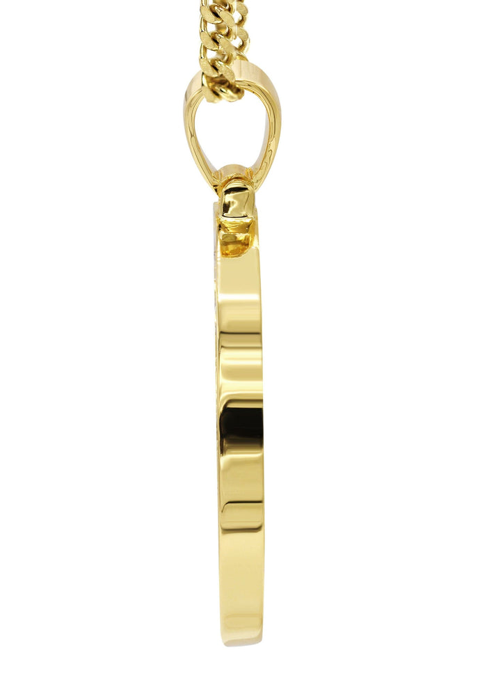 Mens Gold Plated Cuban Link Chain & Circle Pendant | Appx. 25 Grams