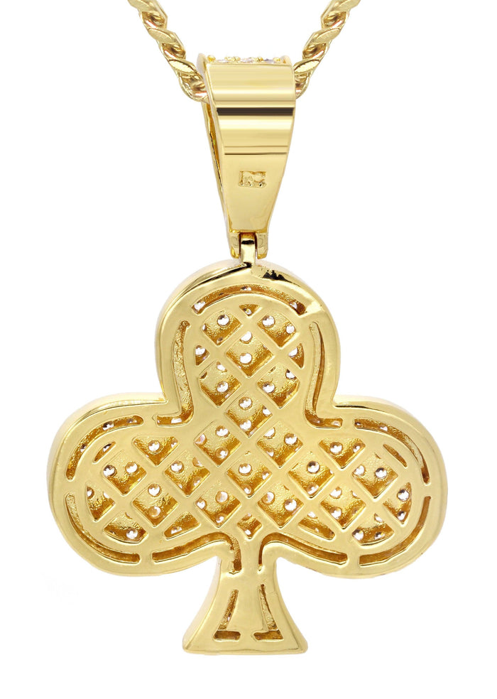 Mens Gold Plated Cuban Link Chain & Clover Pendant | Appx. 18.8 Grams