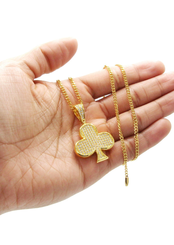 Mens Gold Plated Cuban Link Chain & Clover Pendant | Appx. 18.8 Grams