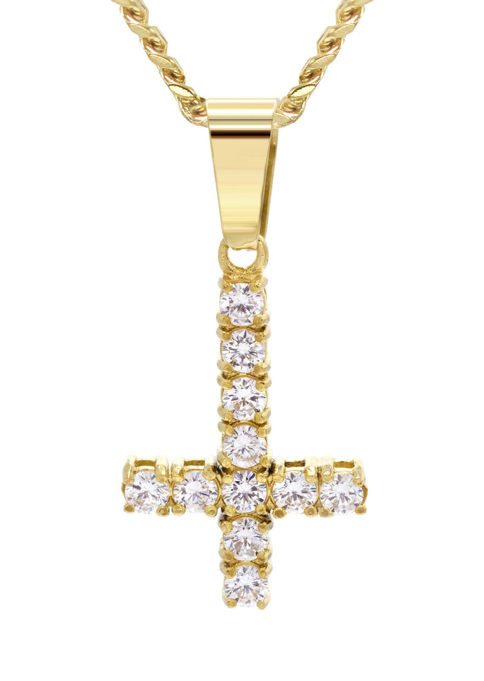 Mens Gold Plated Cuban Link Chain & Cross Pendant | Appx. 10.7 Grams