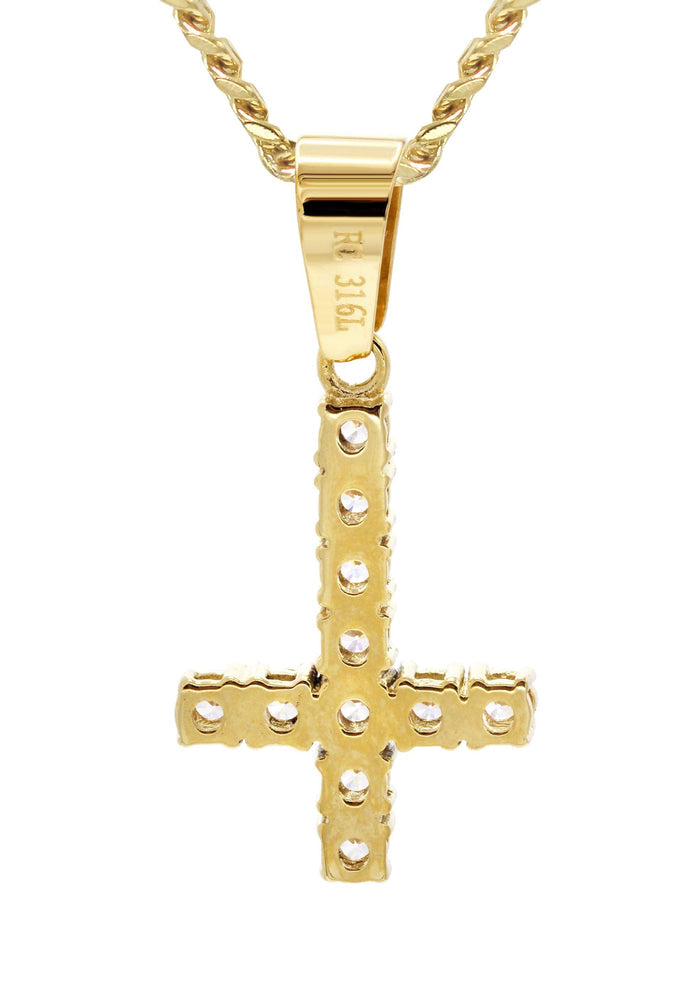 Mens Gold Plated Cuban Link Chain & Cross Pendant | Appx. 10.7 Grams