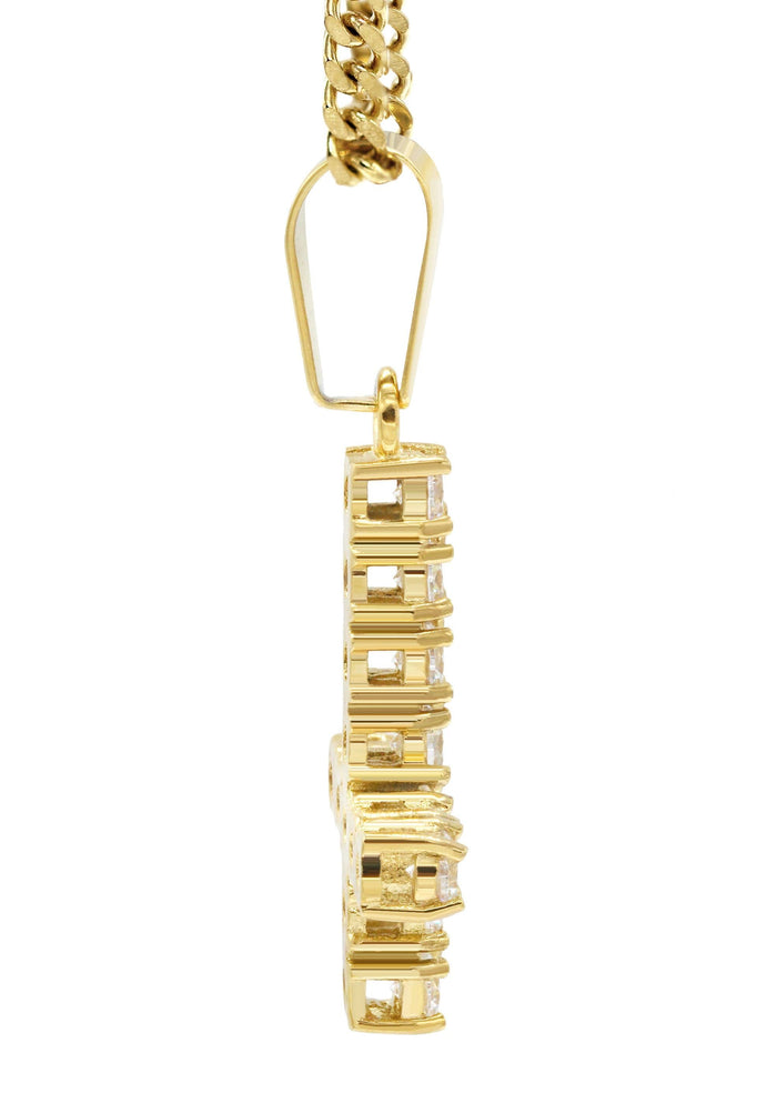 Mens Gold Plated Cuban Link Chain & Cross Pendant | Appx. 10.7 Grams