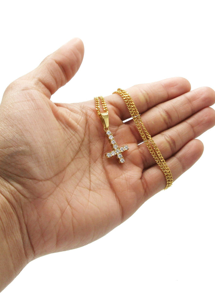Mens Gold Plated Cuban Link Chain & Cross Pendant | Appx. 10.7 Grams