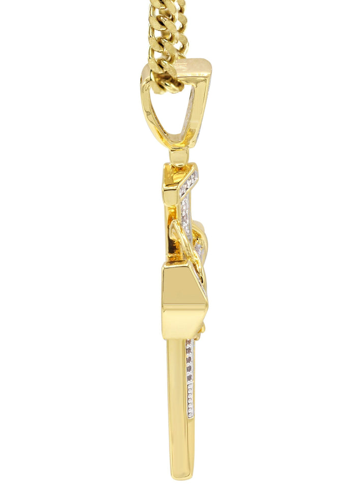 Mens Gold Plated Cuban Link Chain & Cross Pendant | Appx. 14.4 Grams