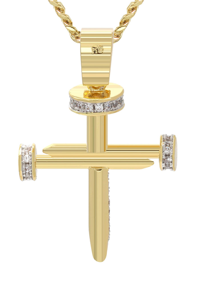 Mens Gold Plated Cuban Link Chain & Cross Pendant | Appx. 15 Grams
