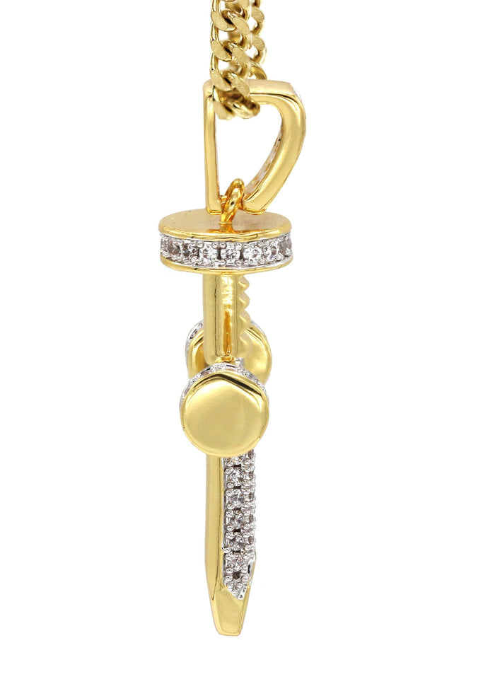 Mens Gold Plated Cuban Link Chain & Cross Pendant | Appx. 15 Grams