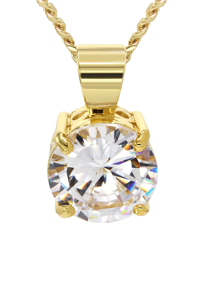 Mens Gold Plated Cuban Link Chain & Cubic Zirconia Pendant | Appx. 16.3 Grams