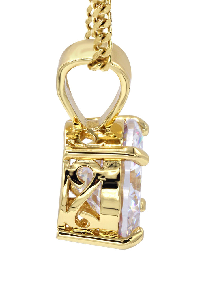 Mens Gold Plated Cuban Link Chain & Cubic Zirconia Pendant | Appx. 16.3 Grams