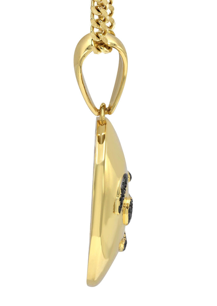 Mens Gold Plated Cuban Link Chain & Emoji Pendant | Appx. 14.3 Grams