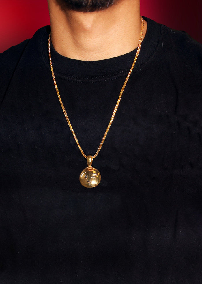 Mens Gold Plated Cuban Link Chain & Emoji Pendant | Appx. 14.3 Grams