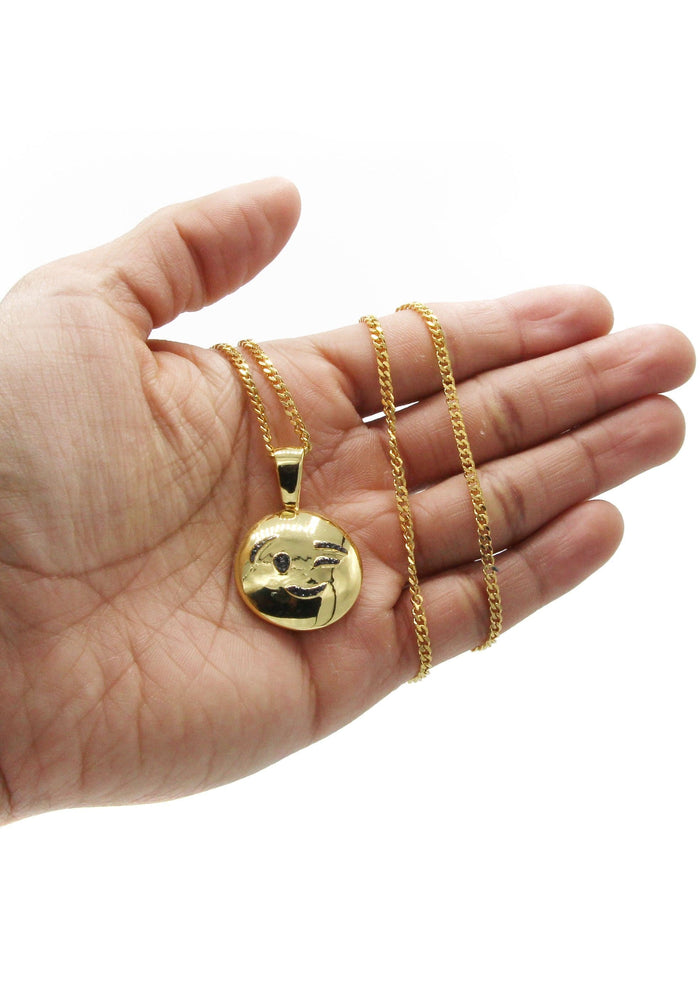 Mens Gold Plated Cuban Link Chain & Emoji Pendant | Appx. 14.3 Grams