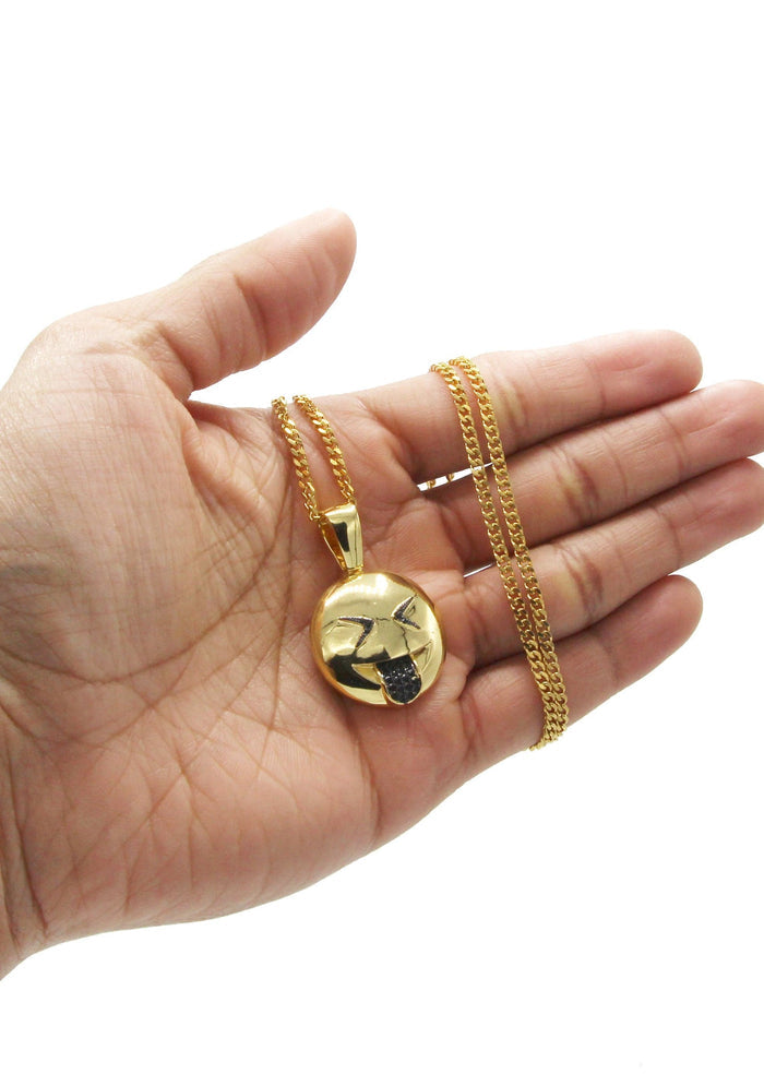 Mens Gold Plated Cuban Link Chain & Emoji Pendant | Appx. 16 Grams