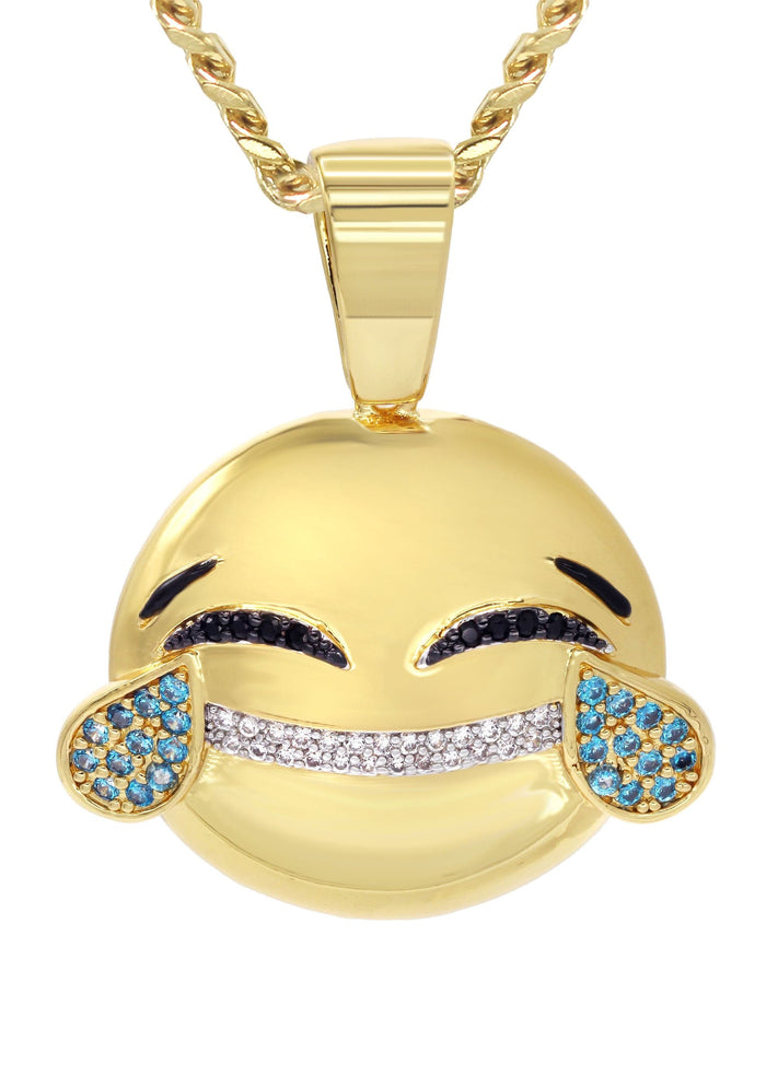Mens Gold Plated Cuban Link Chain & Emoji Pendant | Appx. 16.3 Grams