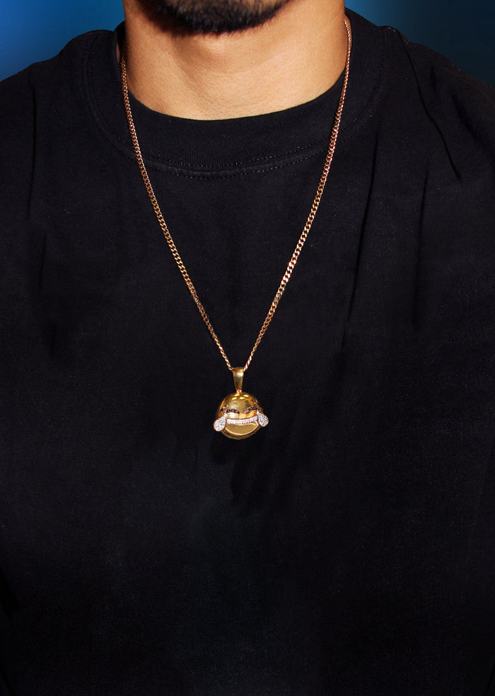 Mens Gold Plated Cuban Link Chain & Emoji Pendant | Appx. 16.3 Grams